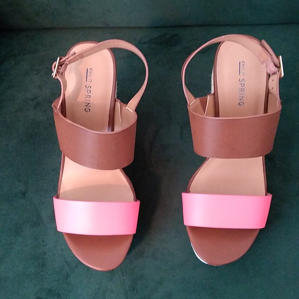 Call It Spring size 7 bone sandal wedge shoes